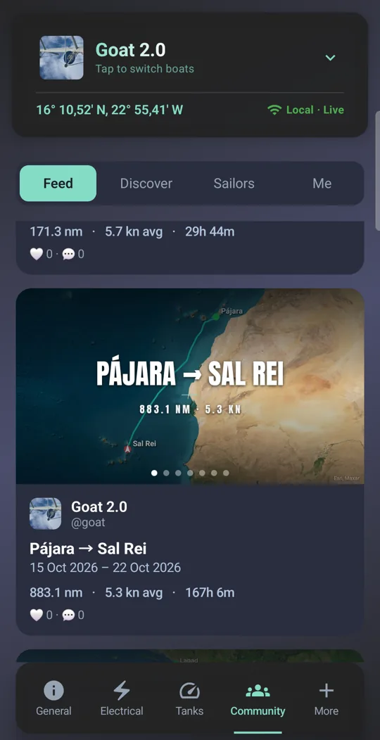 Community feed: the Pájara to Sal Rei passage shared by Goat 2.0